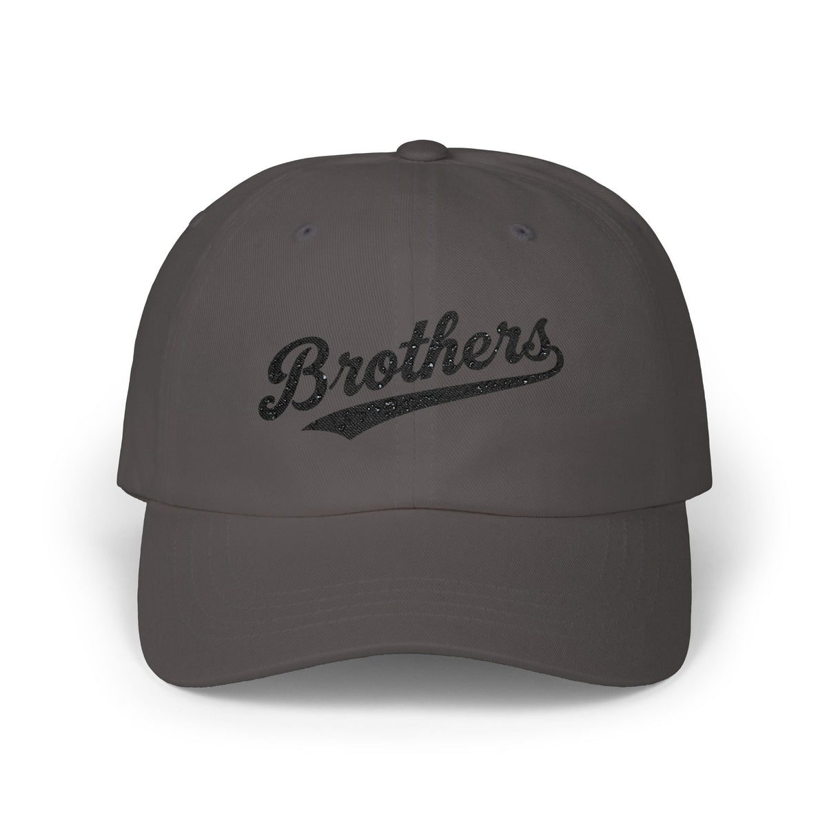 Brothers Dad Cap – Vintage Script Embroidered Baseball Hat Hats Printify Dark Grey One size