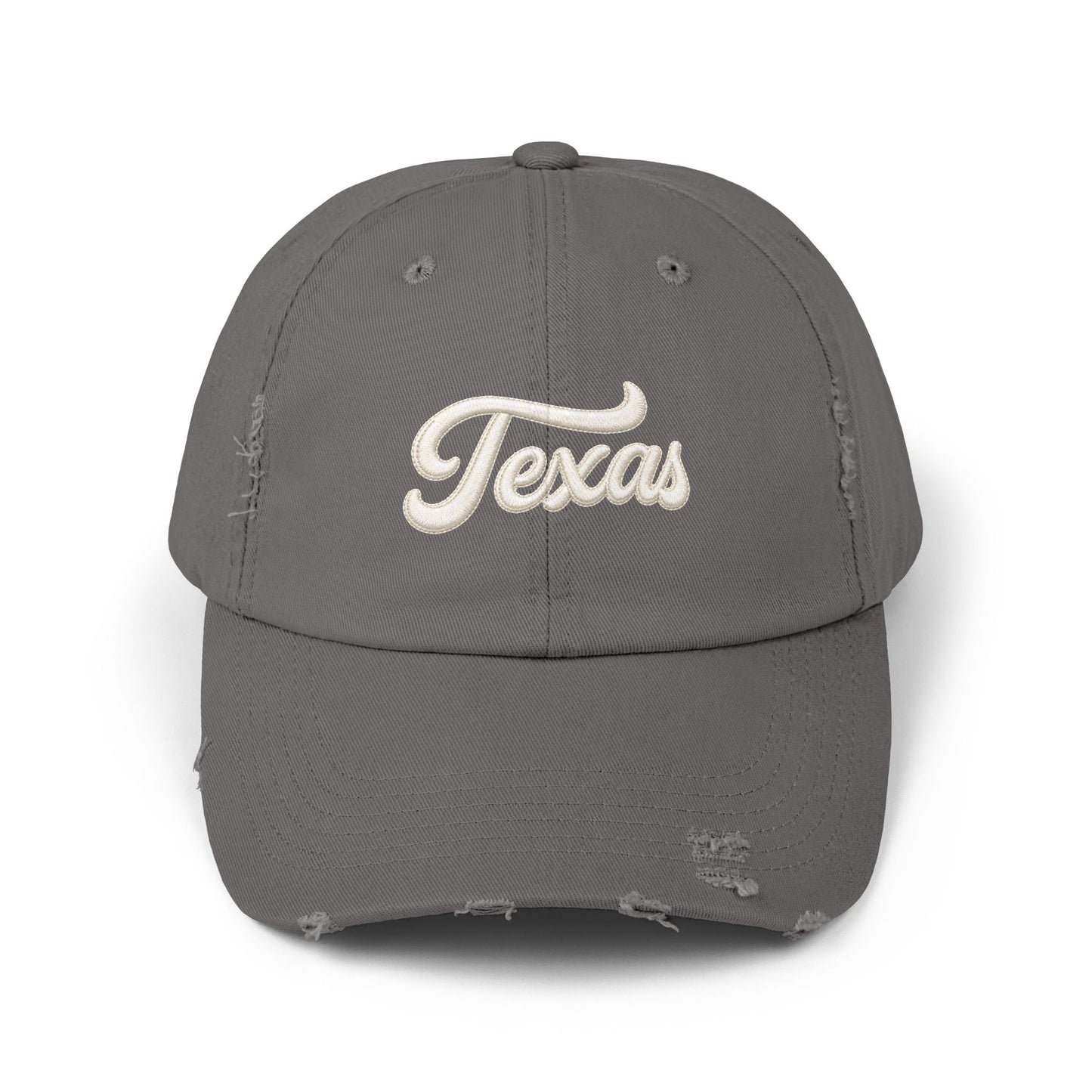 Texas Distressed Baseball Cap — Vintage Script Embroidered Hat Hats Printify Nickel One size