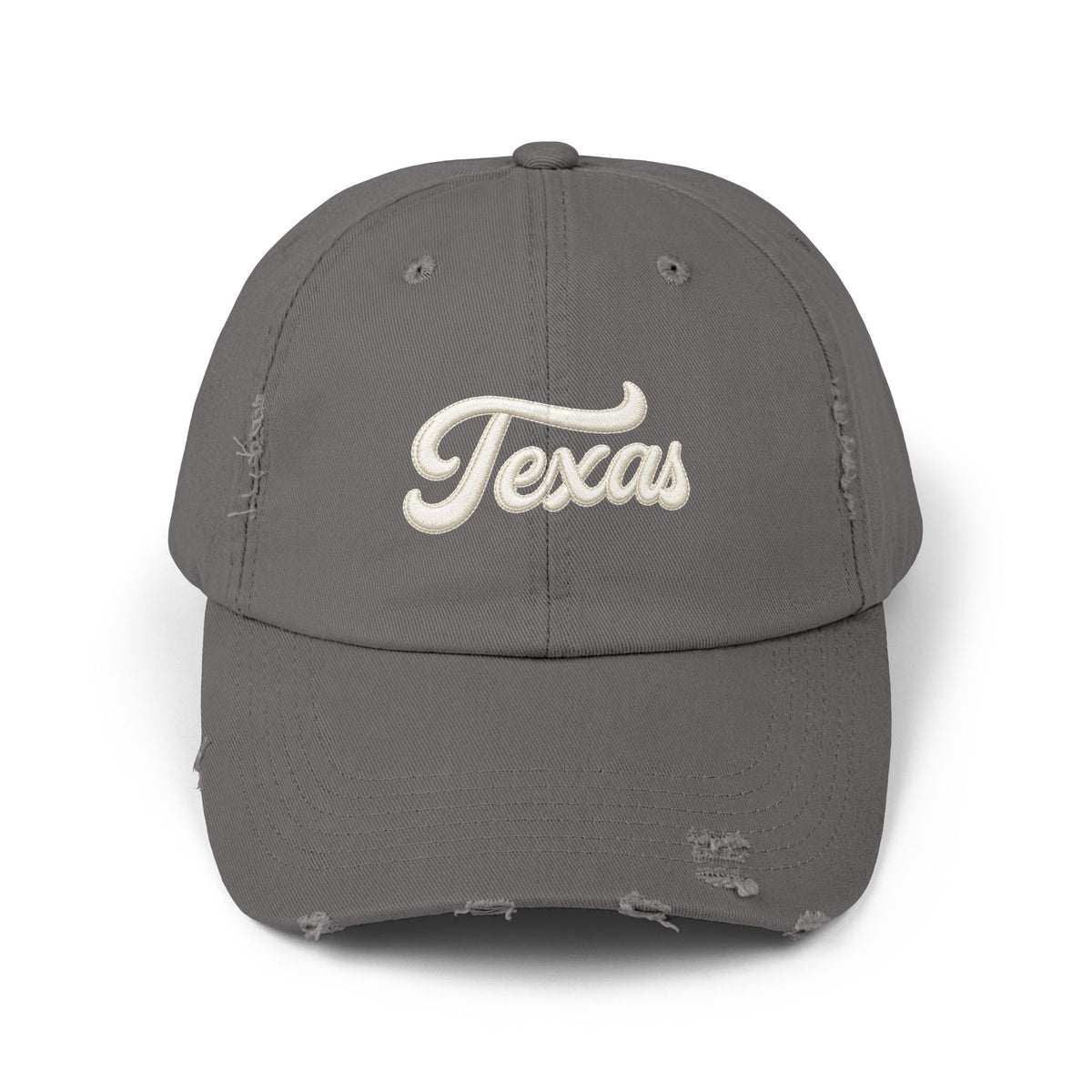 Texas Distressed Baseball Cap — Vintage Script Embroidered Hat Hats Printify Nickel One size