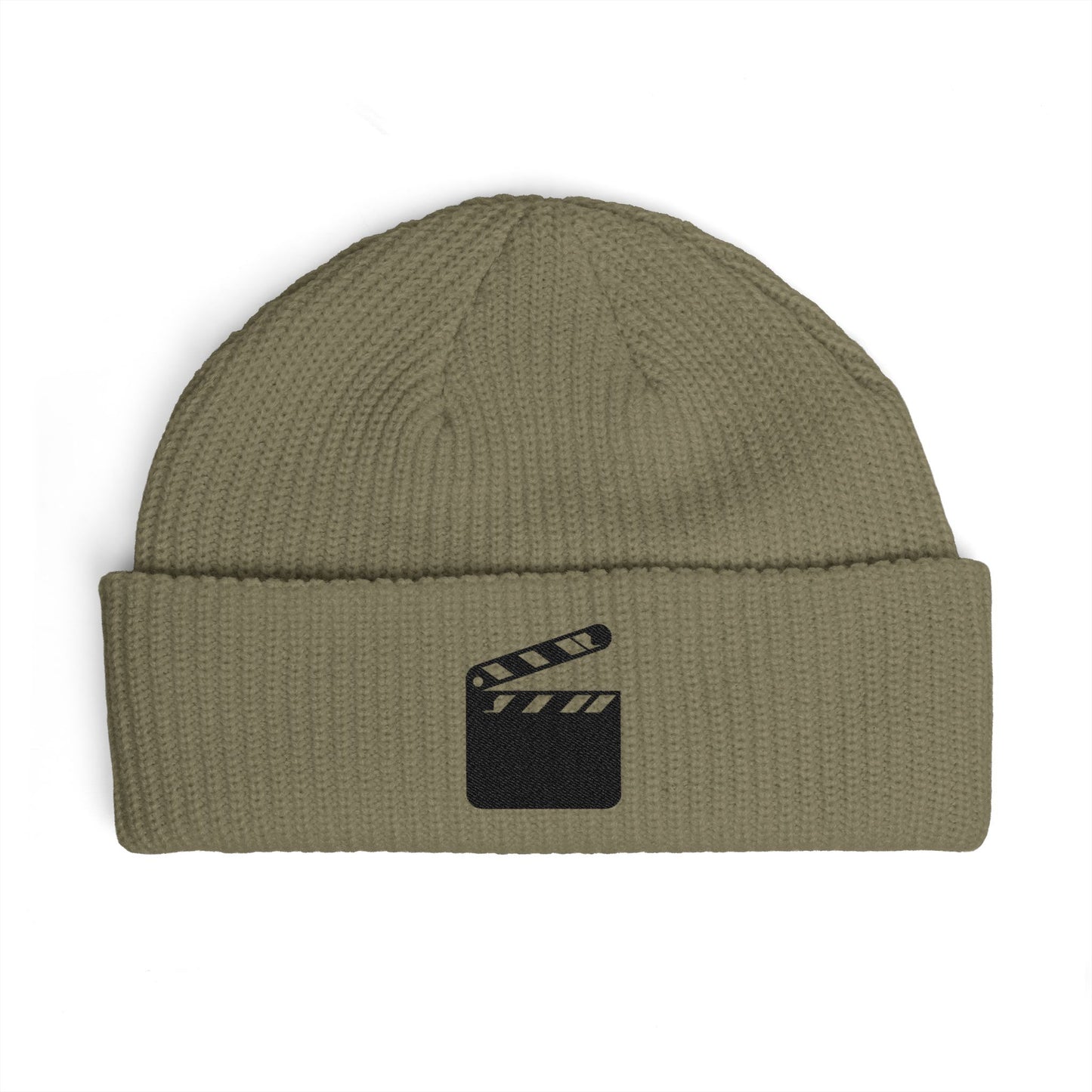 Film Clapper Cuff Beanie — Embroidered Movie Crew Knit Hat Hats Printify One size Eucalyptus