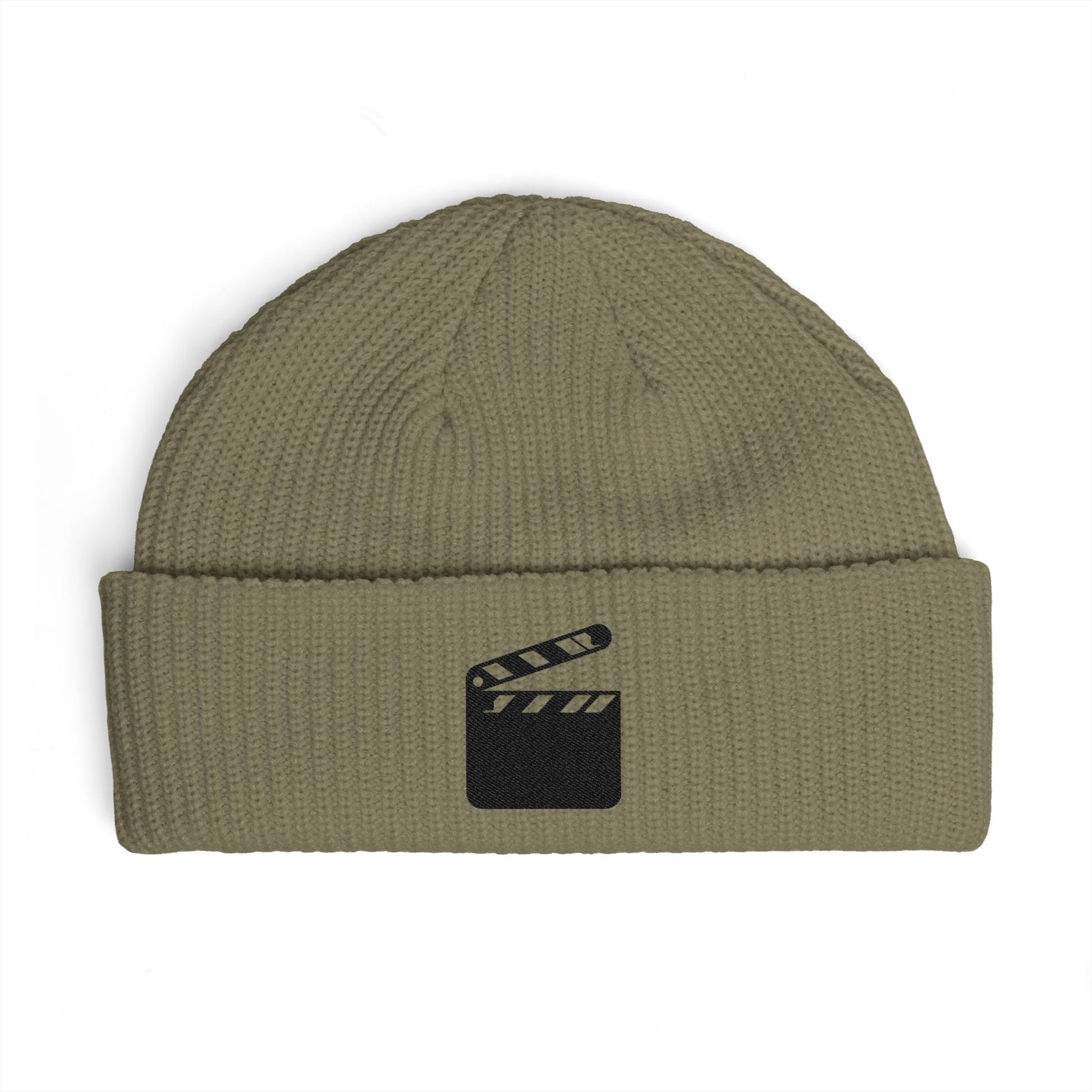 Film Clapper Cuff Beanie — Embroidered Movie Crew Knit Hat Hats Printify One size Eucalyptus