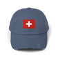 Swiss Flag Distressed Cap — Vintage Red Cross Baseball Hat Hats Printify Scotland Blue One size