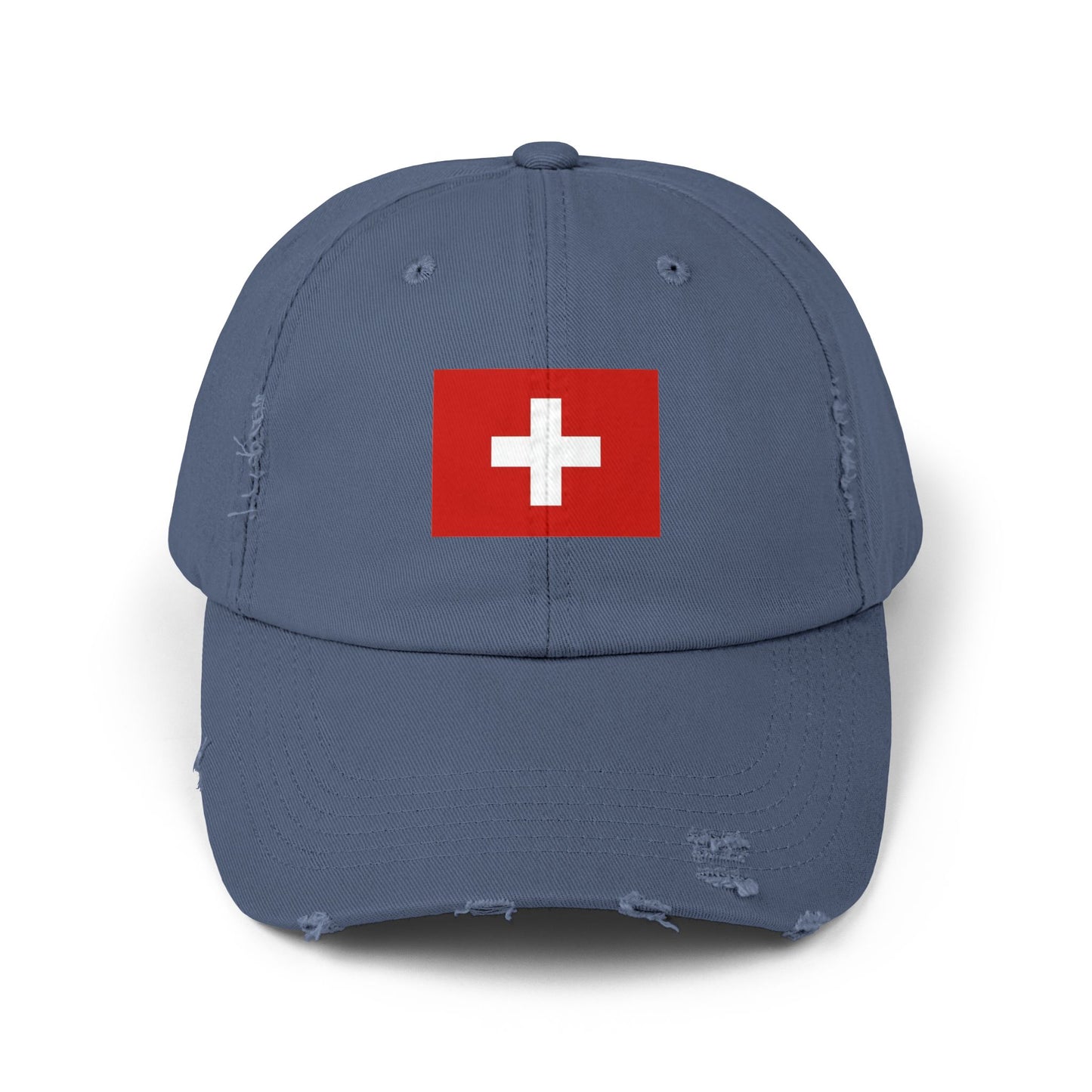 Swiss Flag Distressed Cap — Vintage Red Cross Baseball Hat Hats Printify Scotland Blue One size