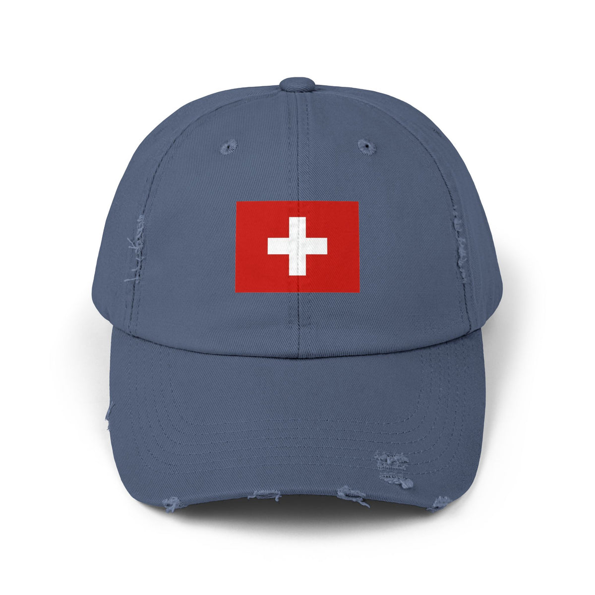 Swiss Flag Distressed Cap — Vintage Red Cross Baseball Hat Hats Printify Scotland Blue One size