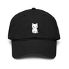 Washed Baseball Cap — Cute White Sitting Cat Embroidered Hat Hats Printify One size Black