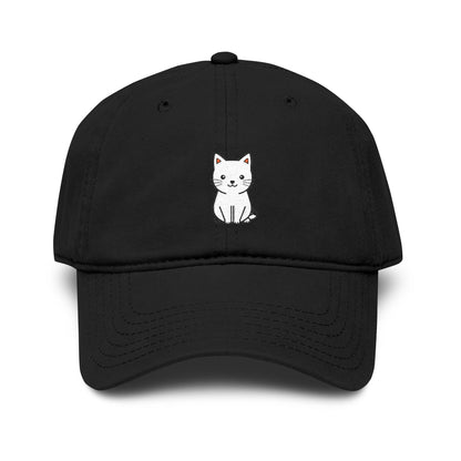 Washed Baseball Cap — Cute White Sitting Cat Embroidered Hat Hats Printify One size Black