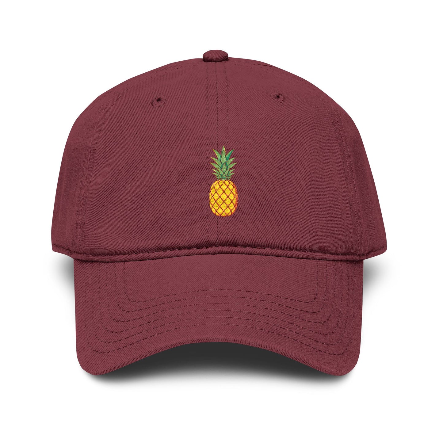 Pineapple Embroidered Washed Baseball Cap Hats Printify One size Maroon