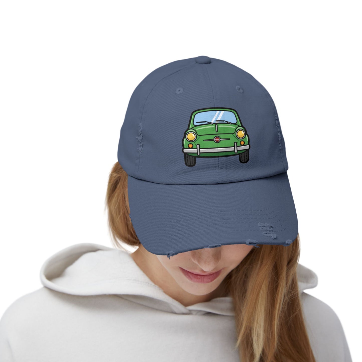 Distressed Cap — Retro Green Car Graphic Hat