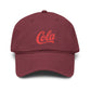 Washed Cotton Baseball Cap with Retro "Cola" Script Embroidery Hats Printify One size Maroon