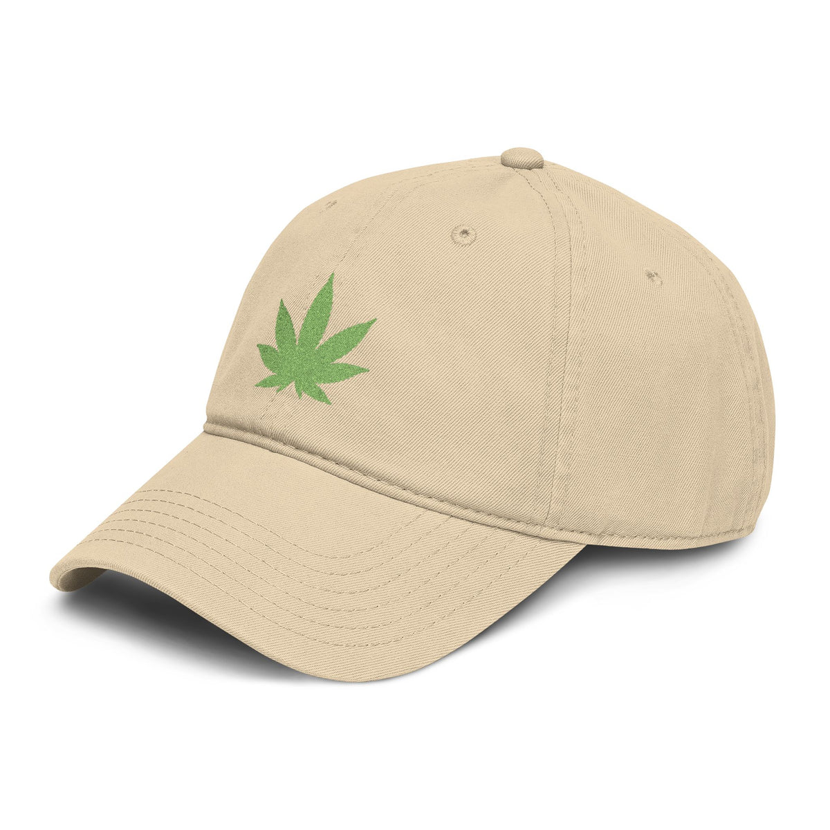 Washed Baseball Cap with Green Glitter Cannabis Leaf Embroidery Hats Printify