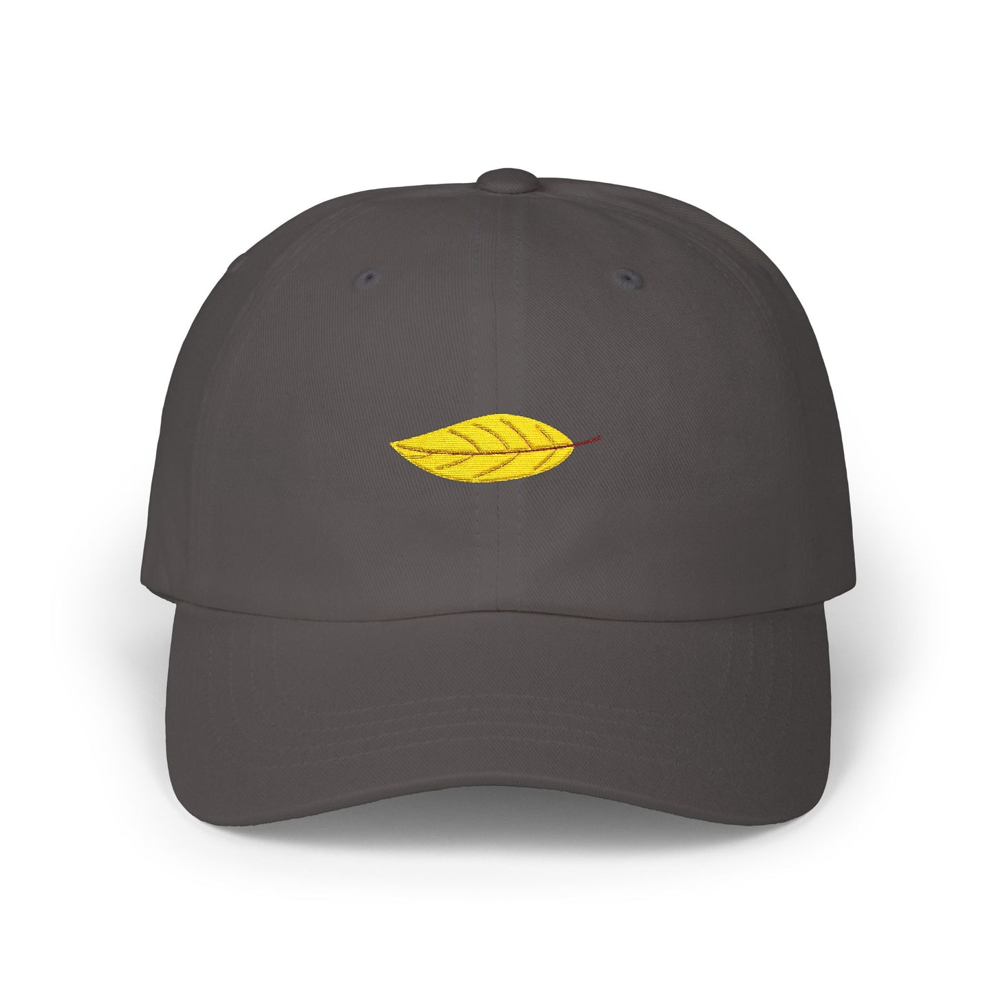 Embroidered Yellow Leaf Dad Cap — Minimal Nature Baseball Hat Hats Printify Dark Grey One size