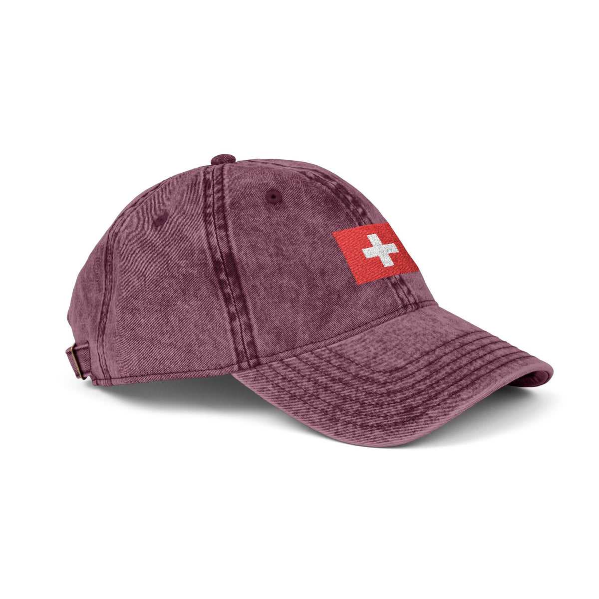 Red Vintage Embroidered Cross Cap - Washed Baseball Hat Hats Printify