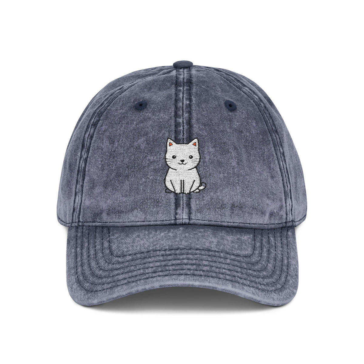 Vintage Embroidered Kitten Cap - Washed Red Dad Hat Hats Printify One size Navy