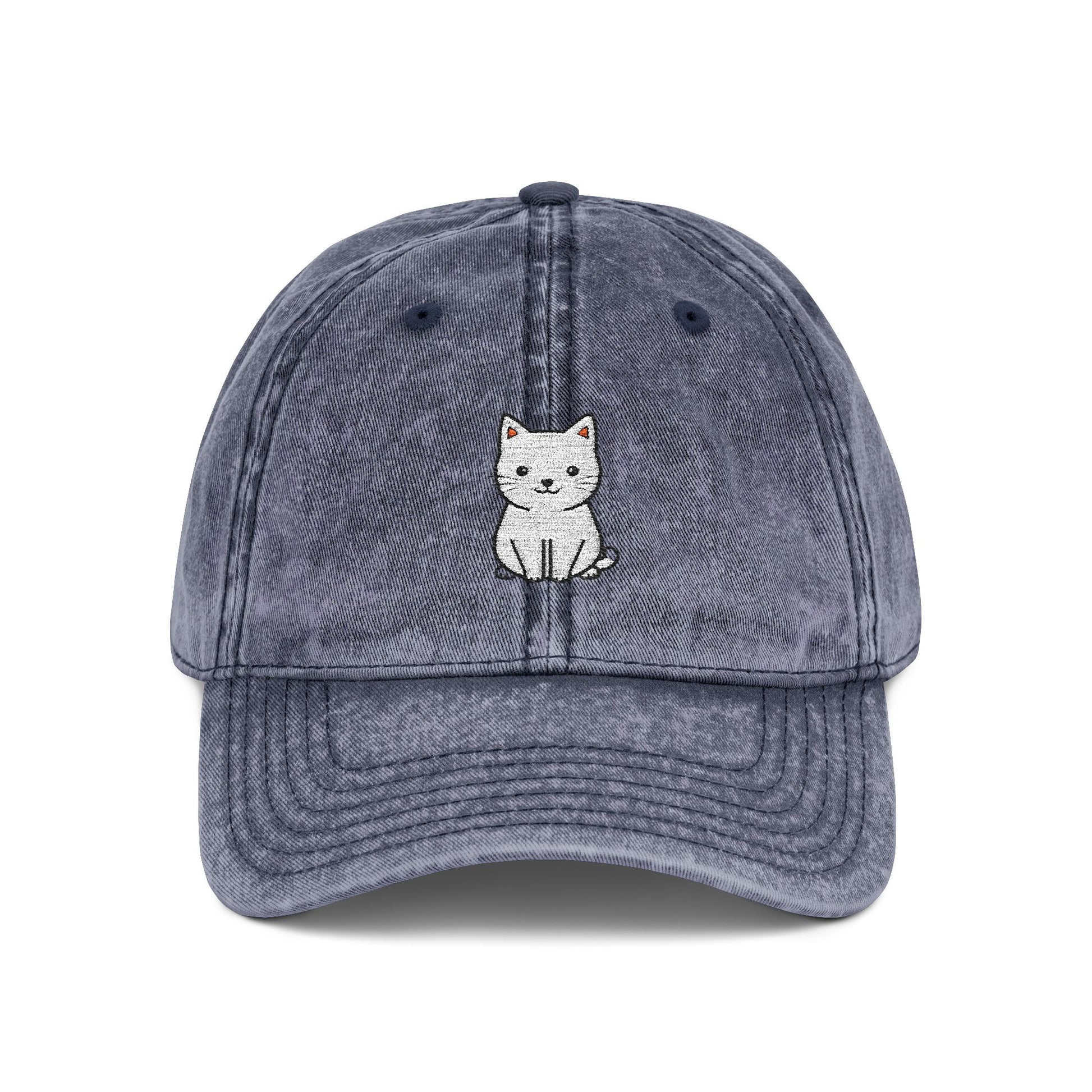 Vintage Embroidered Kitten Cap - Washed Red Dad Hat Hats Printify One size Navy