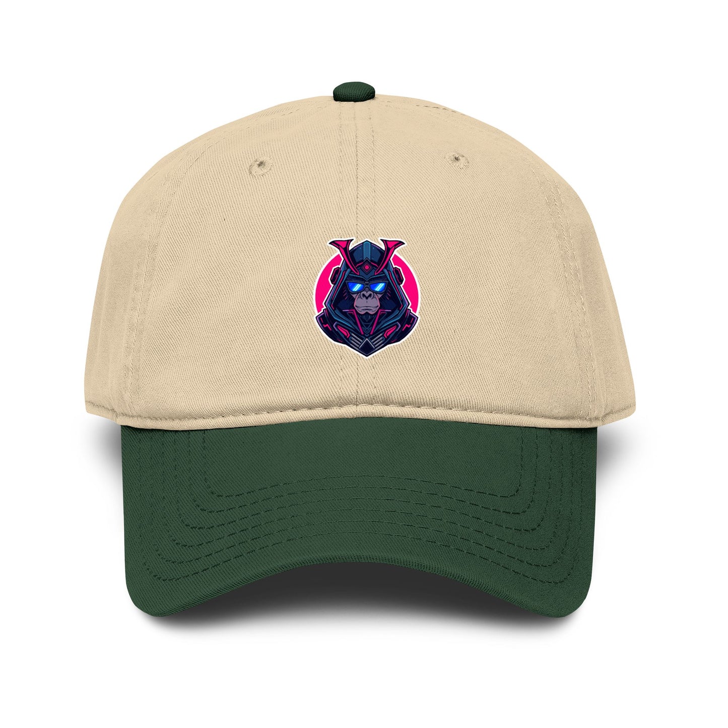 Embroidered Neon Samurai Baseball Cap — Washed Cotton Hat Hats Printify One size Dark Green / Khaki