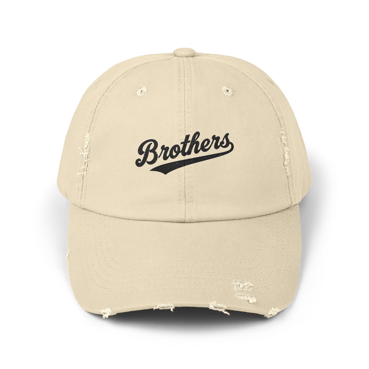 Distressed Baseball Cap — 'Brothers' Embroidered Vintage Dad Hat Hats Printify Stone One size