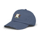 Distressed Cat At Dinner Cap — Cute White Cat Sitting at Table Baseball Hat Hats Printify