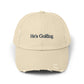 He's Goin' Distressed Dad Hat — Vintage Black Embroidered Cap