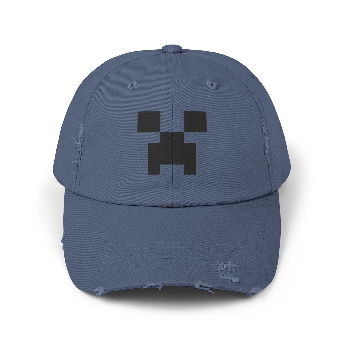 Pixel Monster Face Cap | Distressed Baseball Hat Hats Printify Scotland Blue One size