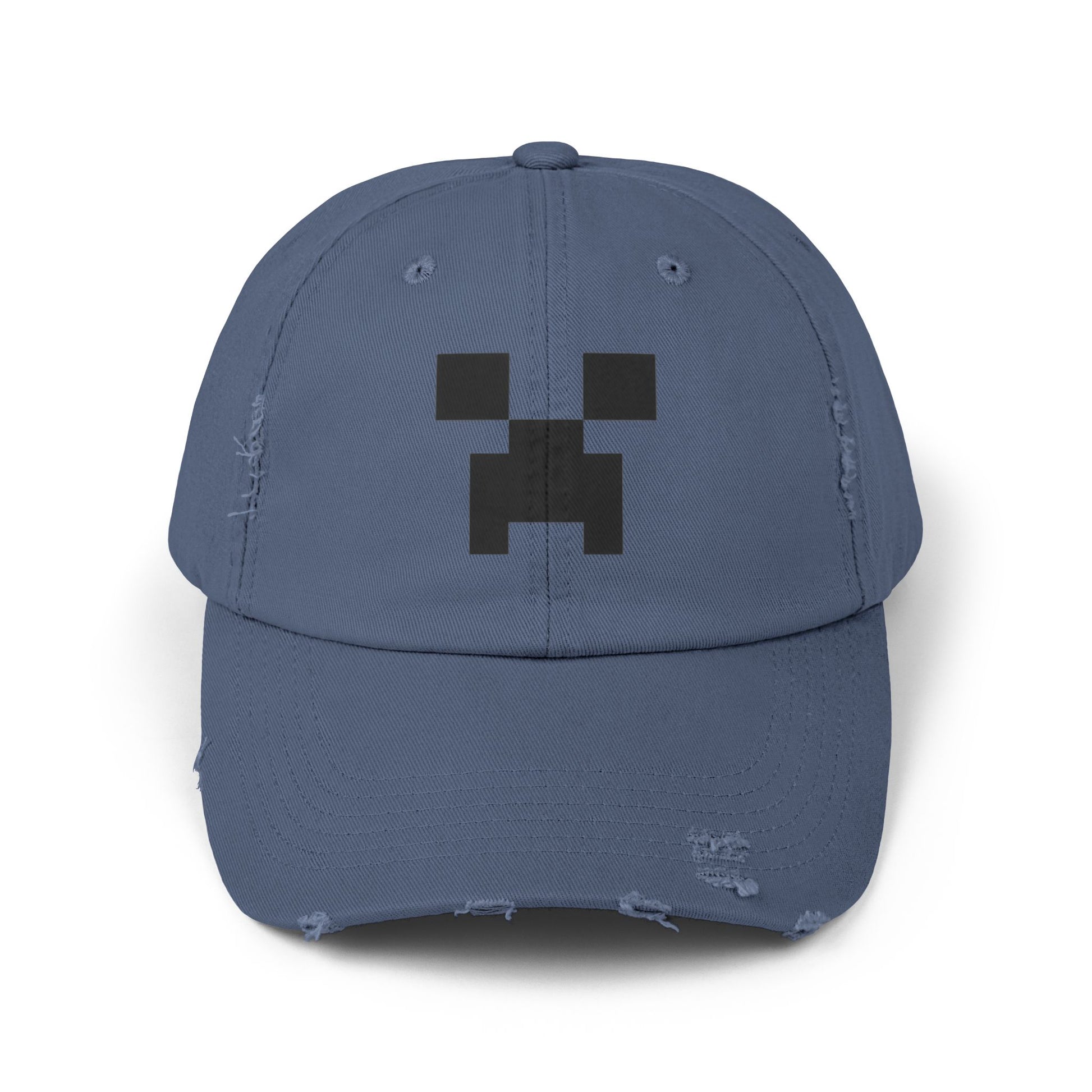 Pixel Monster Face Cap | Distressed Baseball Hat Hats Printify Scotland Blue One size