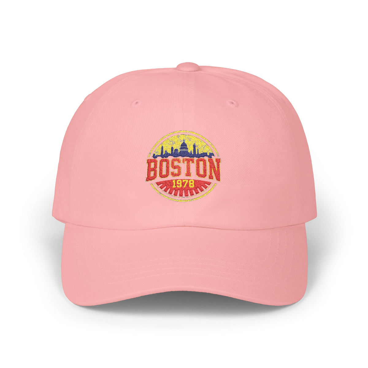 Boston Vintage Dad Cap – Retro Skyline Embroidered Baseball Hat Hats Printify Pink One size