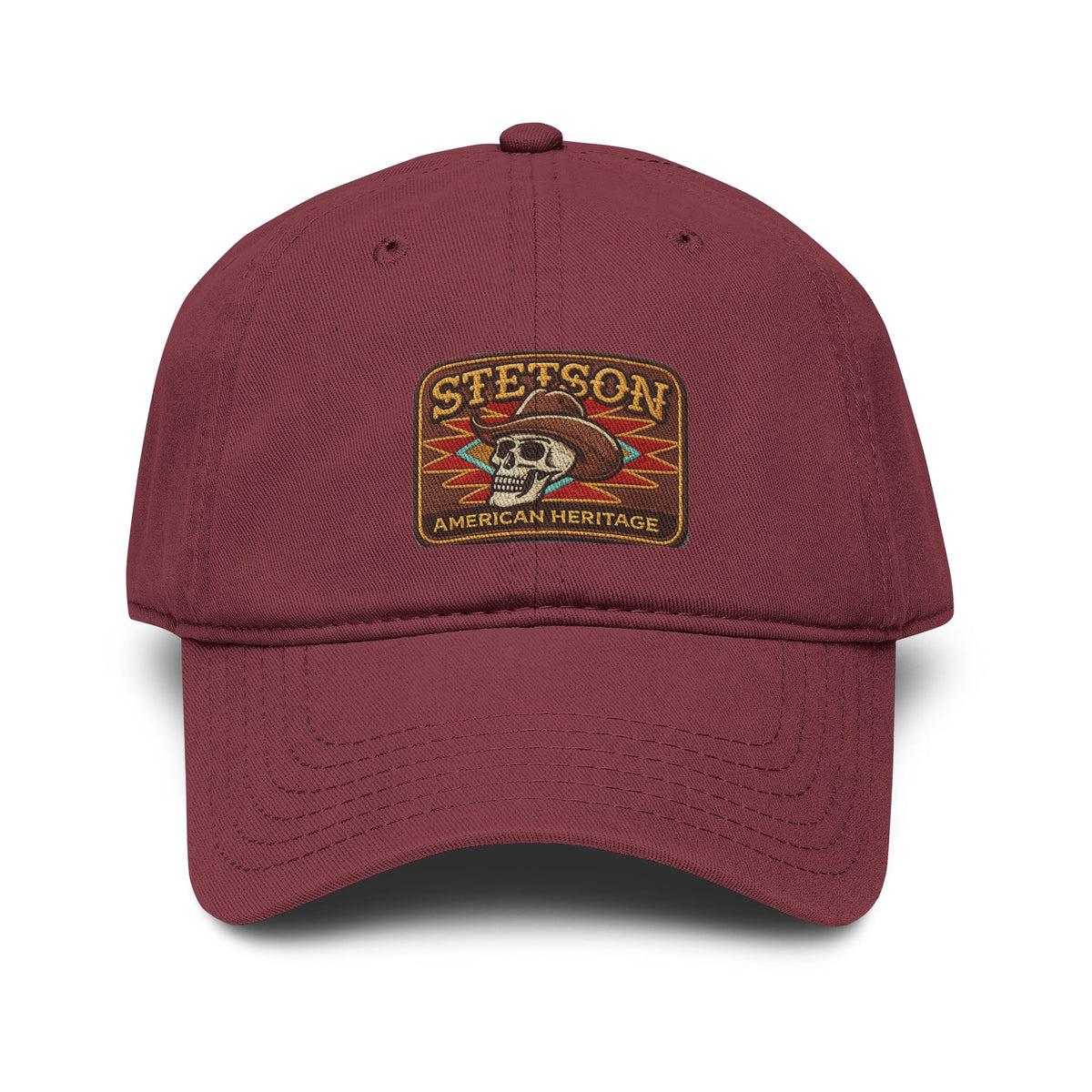Stetson Skull Patch Baseball Cap — Vintage American Heritage Washed Hat Hats Printify One size Maroon