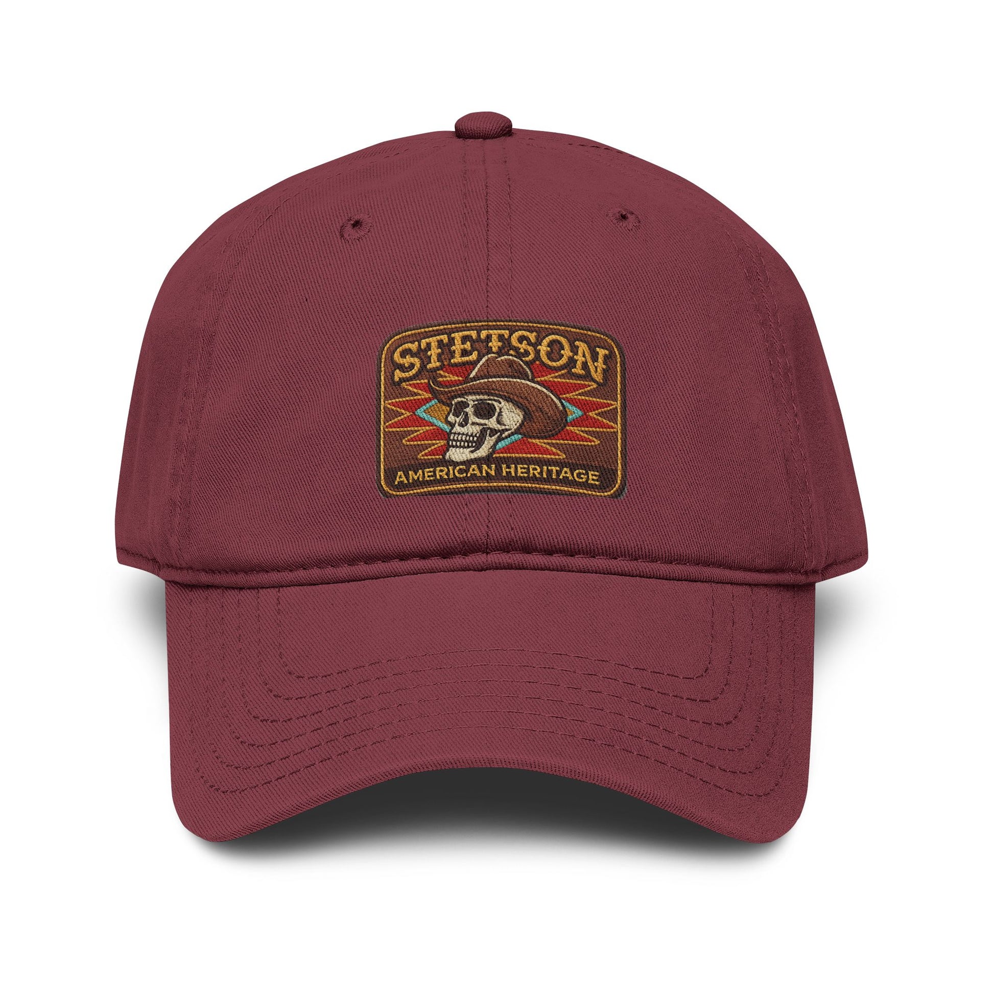 Stetson Skull Patch Baseball Cap — Vintage American Heritage Washed Hat Hats Printify One size Maroon