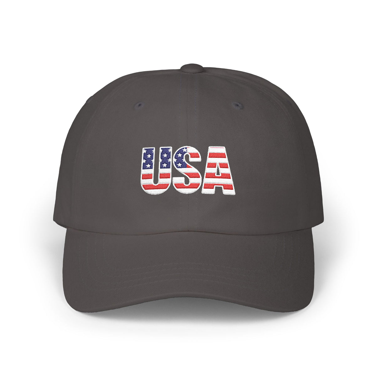 USA Flag Embroidered Dad Cap — Patriotic Classic Baseball Hat for Fourth of July Hats Printify Dark Grey One size