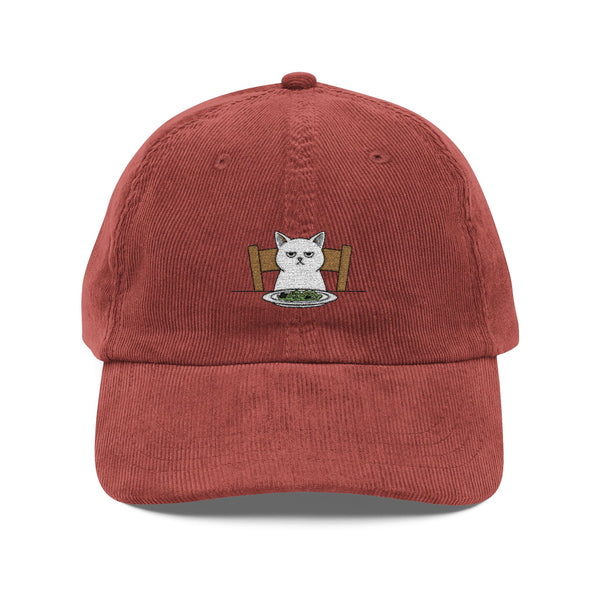 Corduroy Cat Cap — Embroidered Vintage Kitten Baseball Hat Hats Printify Burgundy One size
