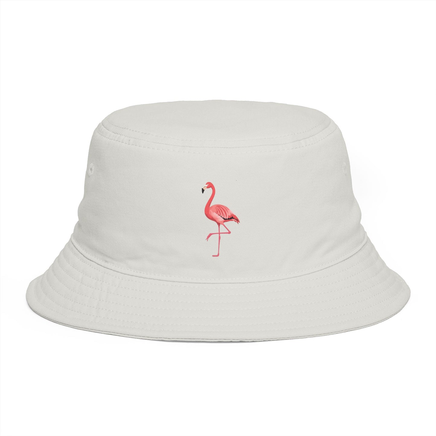 Flamingo Embroidered Bucket Hat — Brown Tropical Summer Sun Hat Hats Printify One size Ecru