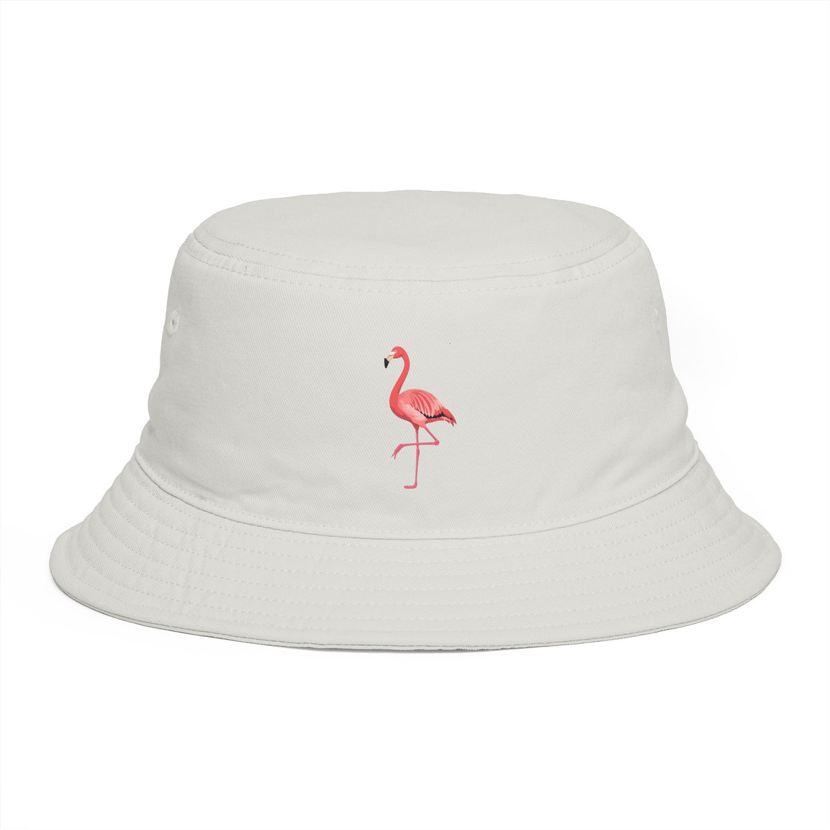 Flamingo Embroidered Bucket Hat — Brown Tropical Summer Sun Hat Hats Printify One size Ecru