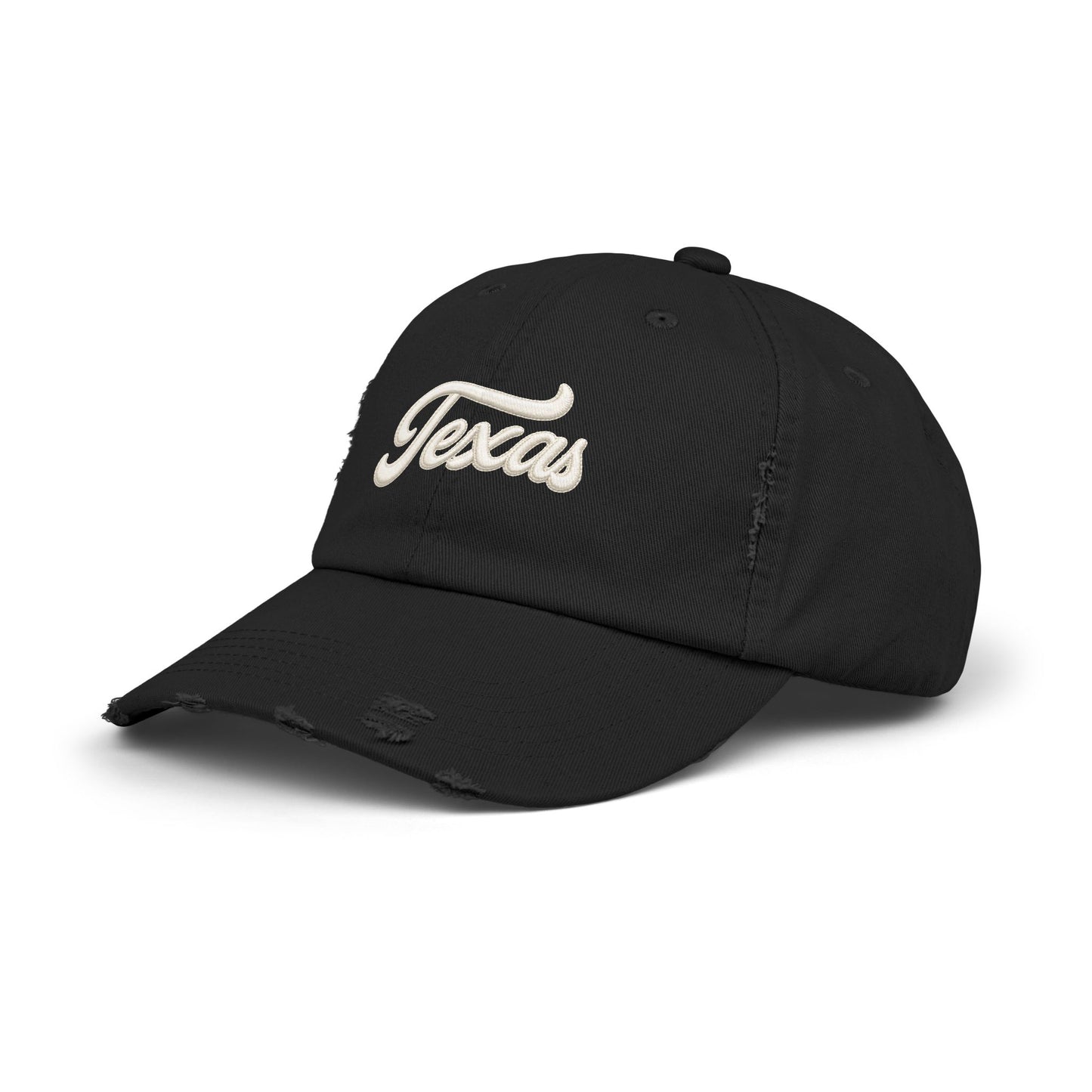 Texas Distressed Baseball Cap — Vintage Script Embroidered Hat Hats Printify