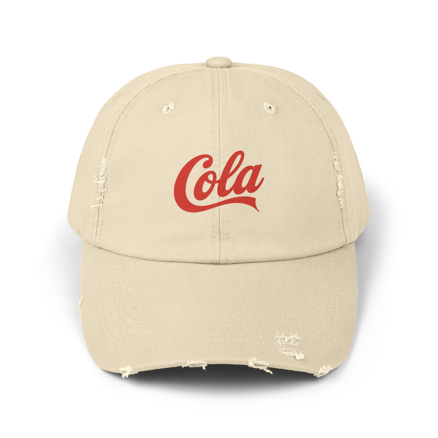Distressed 'Cola' Vintage Baseball Cap – Retro Script Logo Hat Hats Printify Stone One size