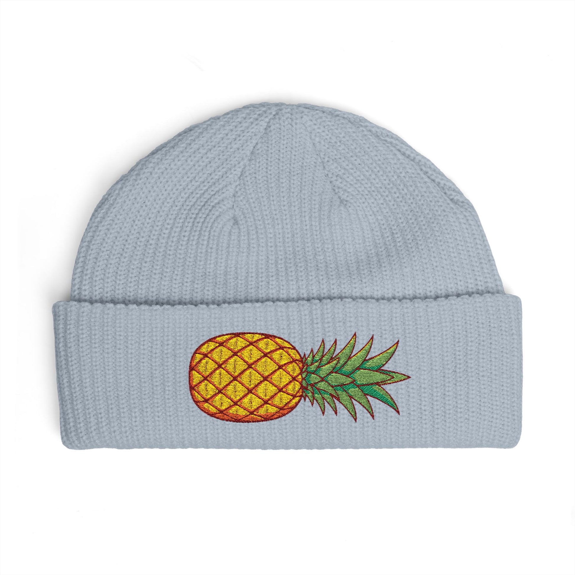Pineapple Embroidered Cuff Beanie – Tropical Knit Winter Hat Hats Printify One size Powder