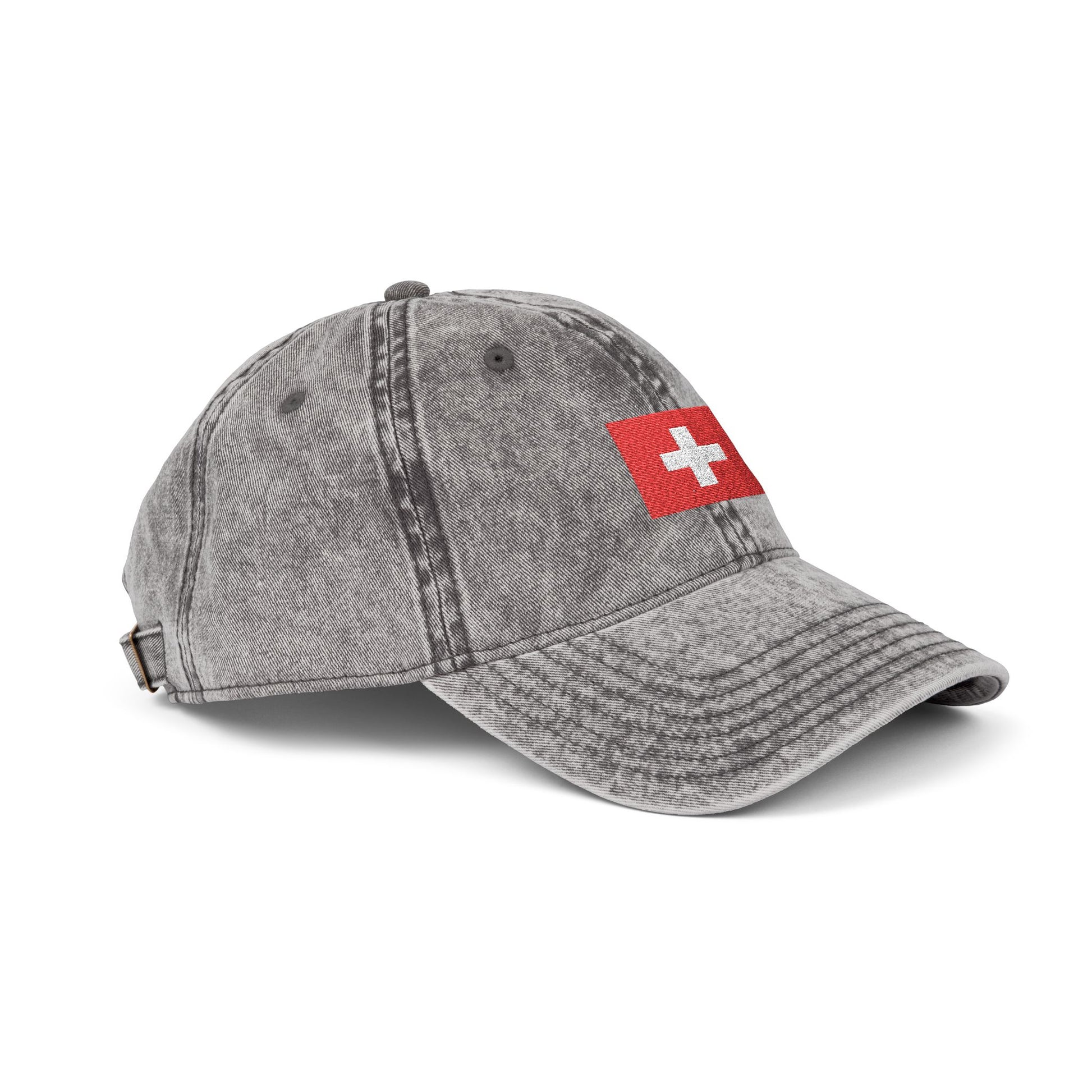 Red Vintage Embroidered Cross Cap - Washed Baseball Hat Hats Printify