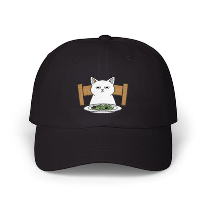 Dad Cap — Grumpy Cat at Dinner Embroidered Hat Hats Printify Black One size