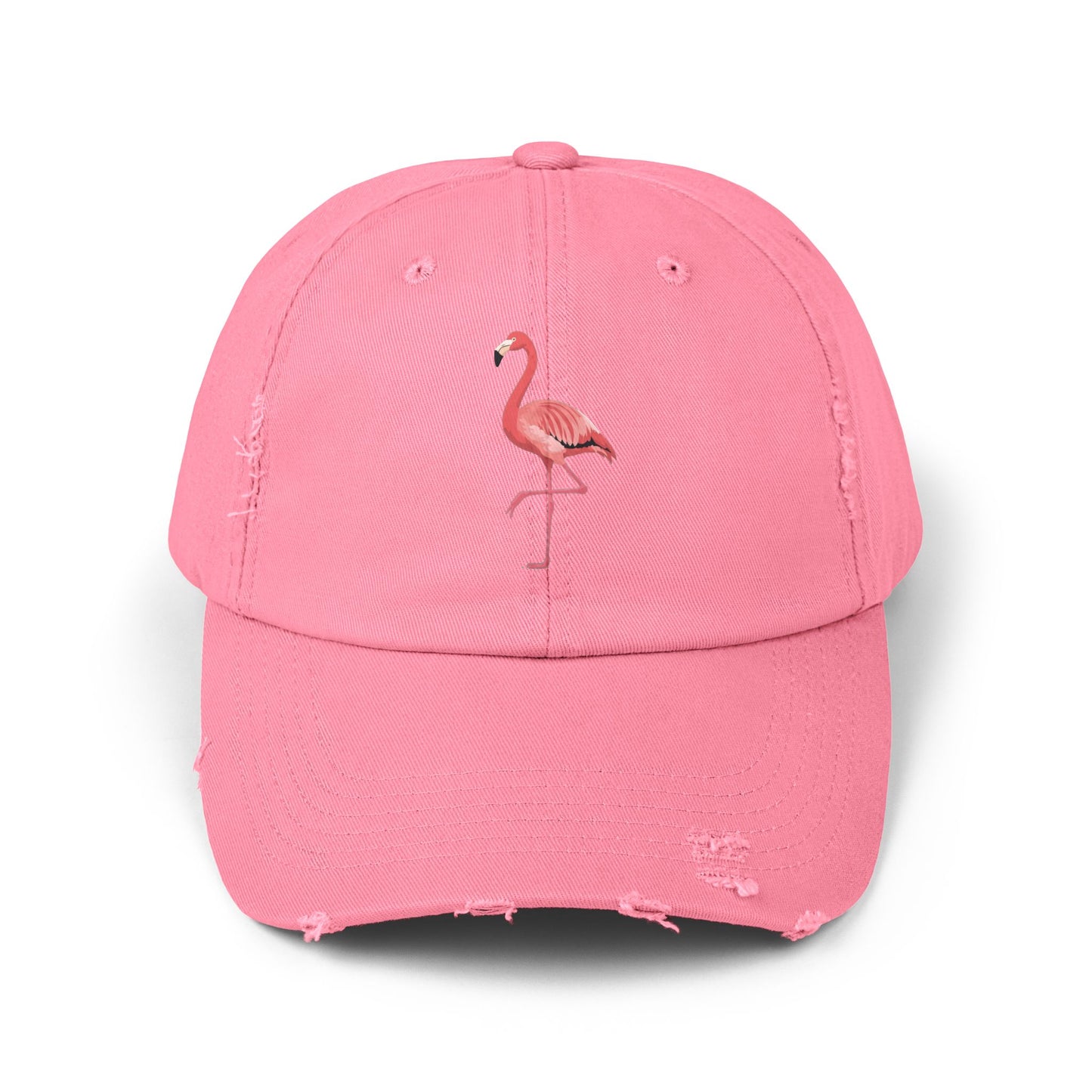 Distressed Flamingo Cap — Embroidered Pink Flamingo Baseball Hat Hats Printify True Pink One size