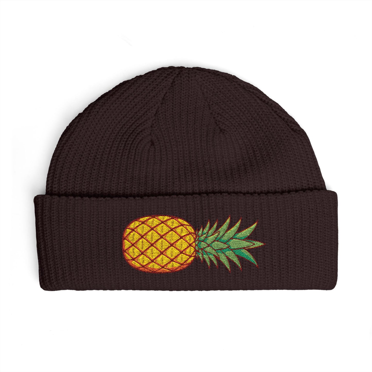Pineapple Embroidered Cuff Beanie – Tropical Knit Winter Hat Hats Printify One size Plum