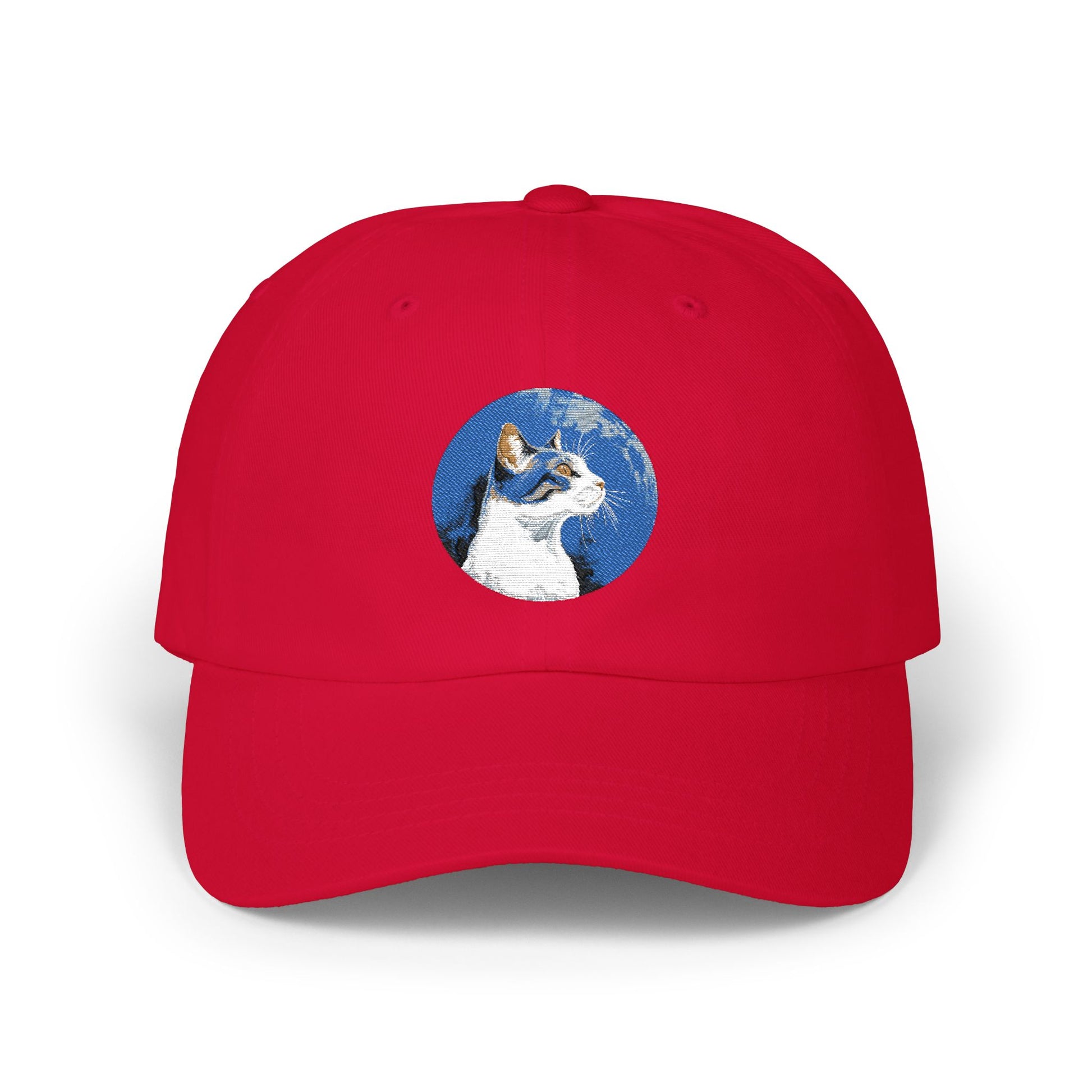Dad Cap – White Embroidered Dog in Snow Patch Hat Hats Printify Cranberry One size