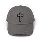 Distressed Black Cross Cap — Vintage Christian Baseball Hat Hats Printify Nickel One size