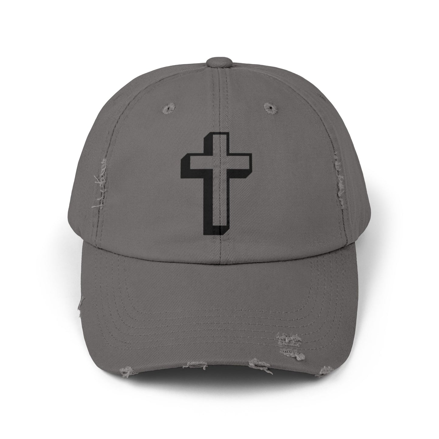 Distressed Black Cross Cap — Vintage Christian Baseball Hat Hats Printify Nickel One size