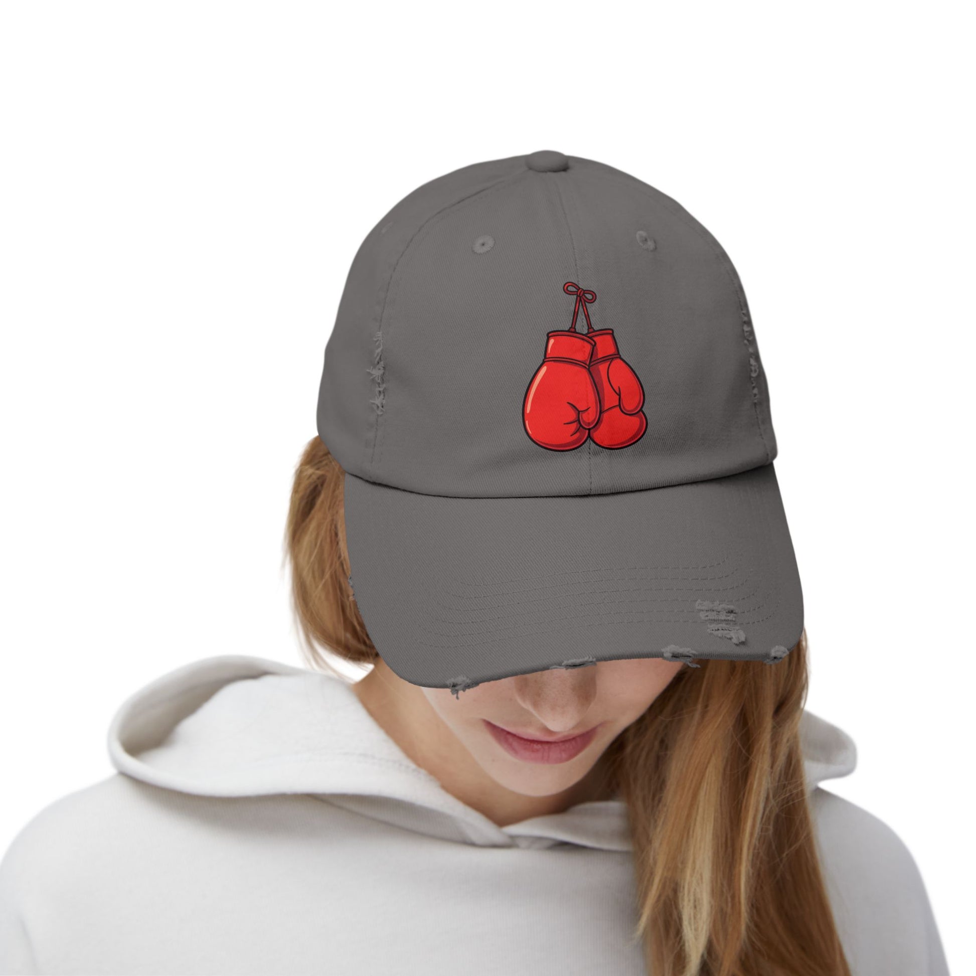 Boxing Gloves Distressed Cap - Red Gloves Dad Hat Hats Printify
