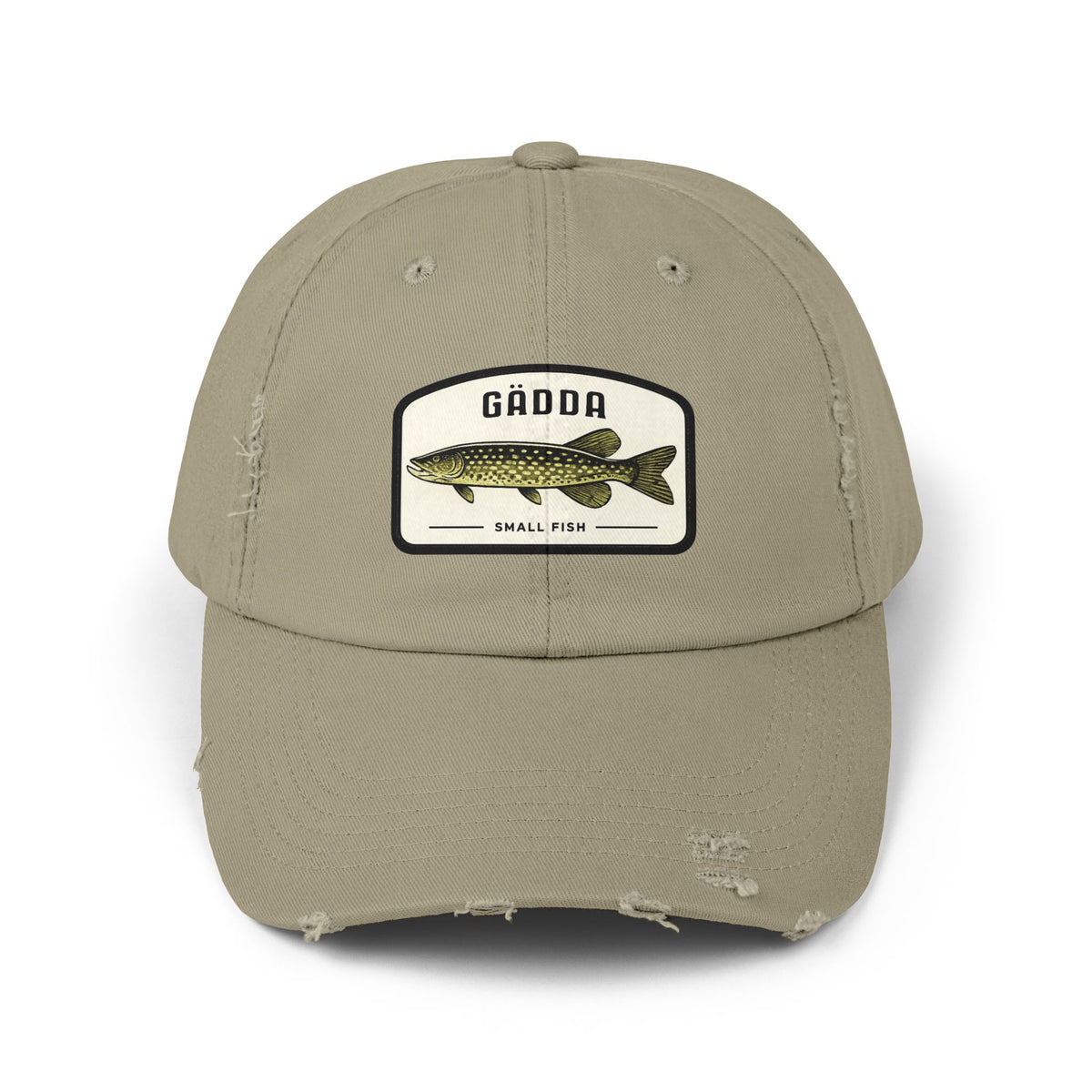 Fishing Hat – 'Gädda' Pike Patch Distressed Cap Hats Printify Light Olive One size