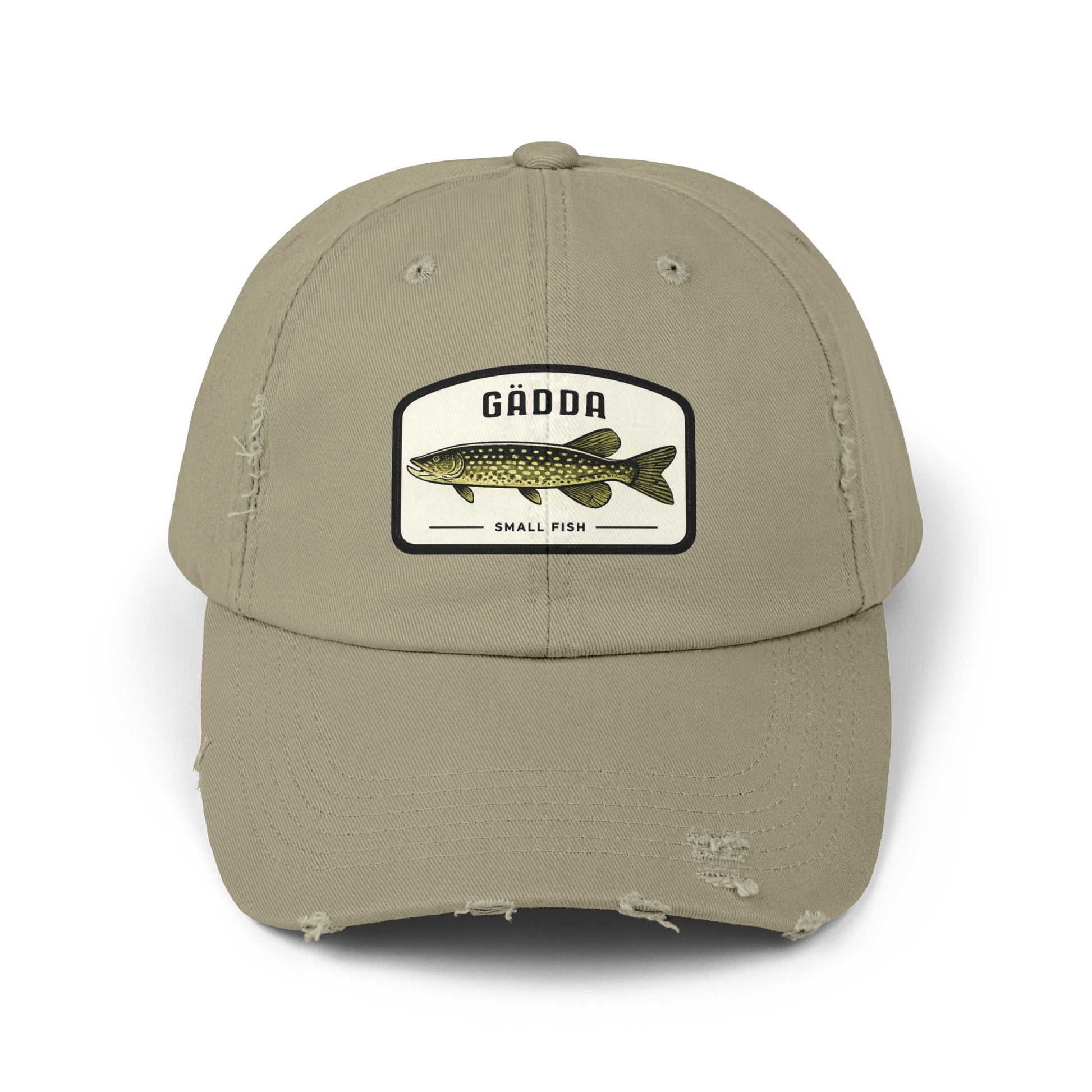 Fishing Hat – 'Gädda' Pike Patch Distressed Cap Hats Printify Light Olive One size