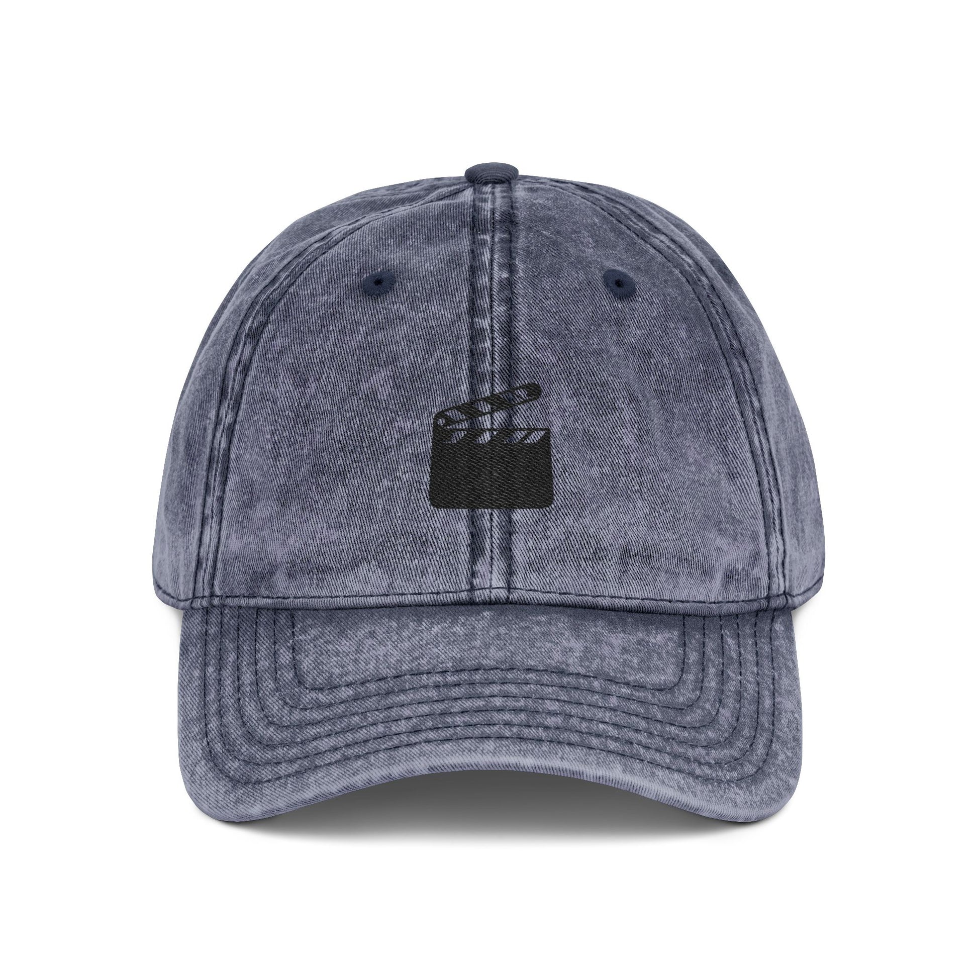 Vintage Embroidered Clapperboard Cap — Retro Film Crew Baseball Hat Hats Printify One size Navy