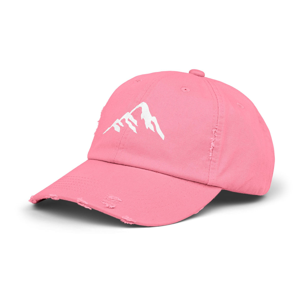 Distressed Mountain Hat — Minimal White Peak Embroidered Cap
