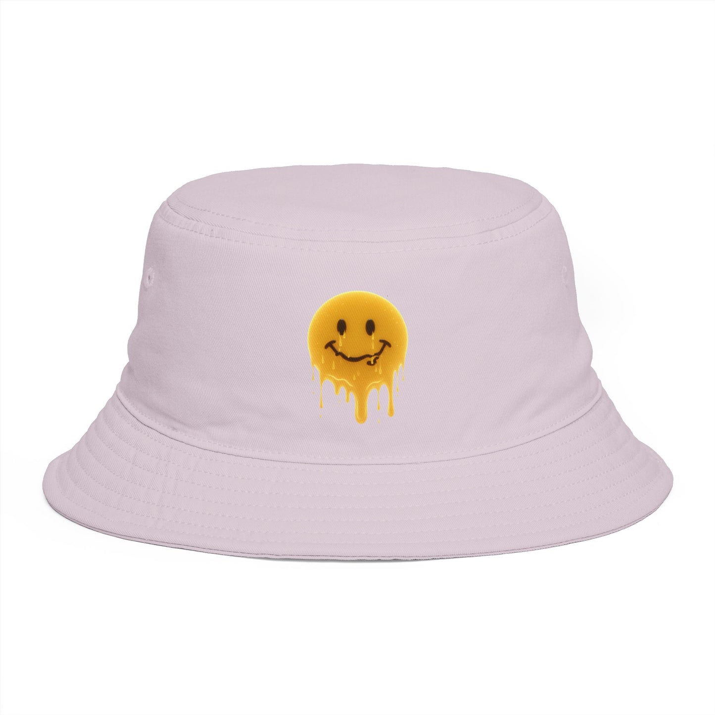 Smiley Drip Bucket Hat — Retro Melted Smile Face Sun Hat Hats Printify One size Orchid