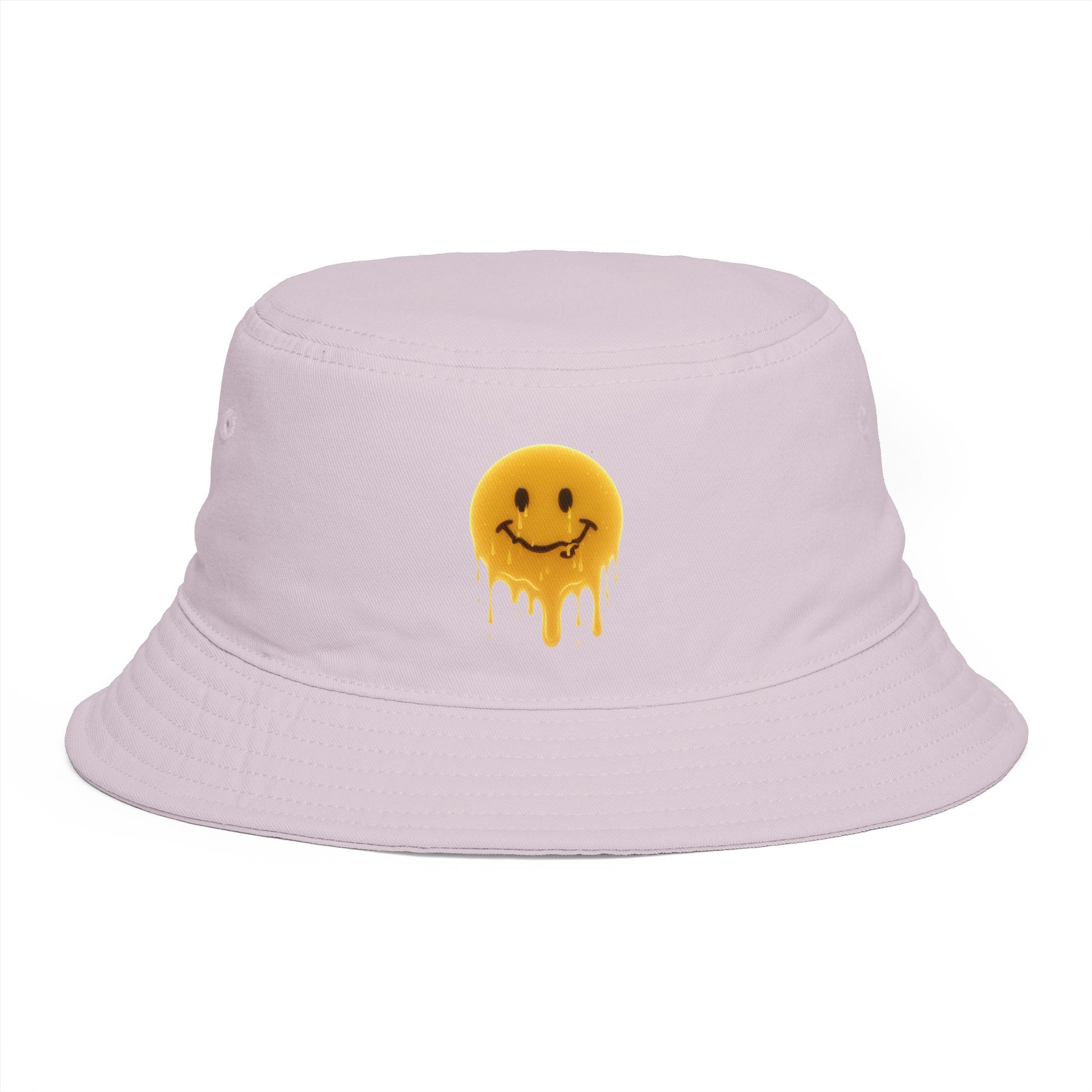 Smiley Drip Bucket Hat — Retro Melted Smile Face Sun Hat Hats Printify One size Orchid