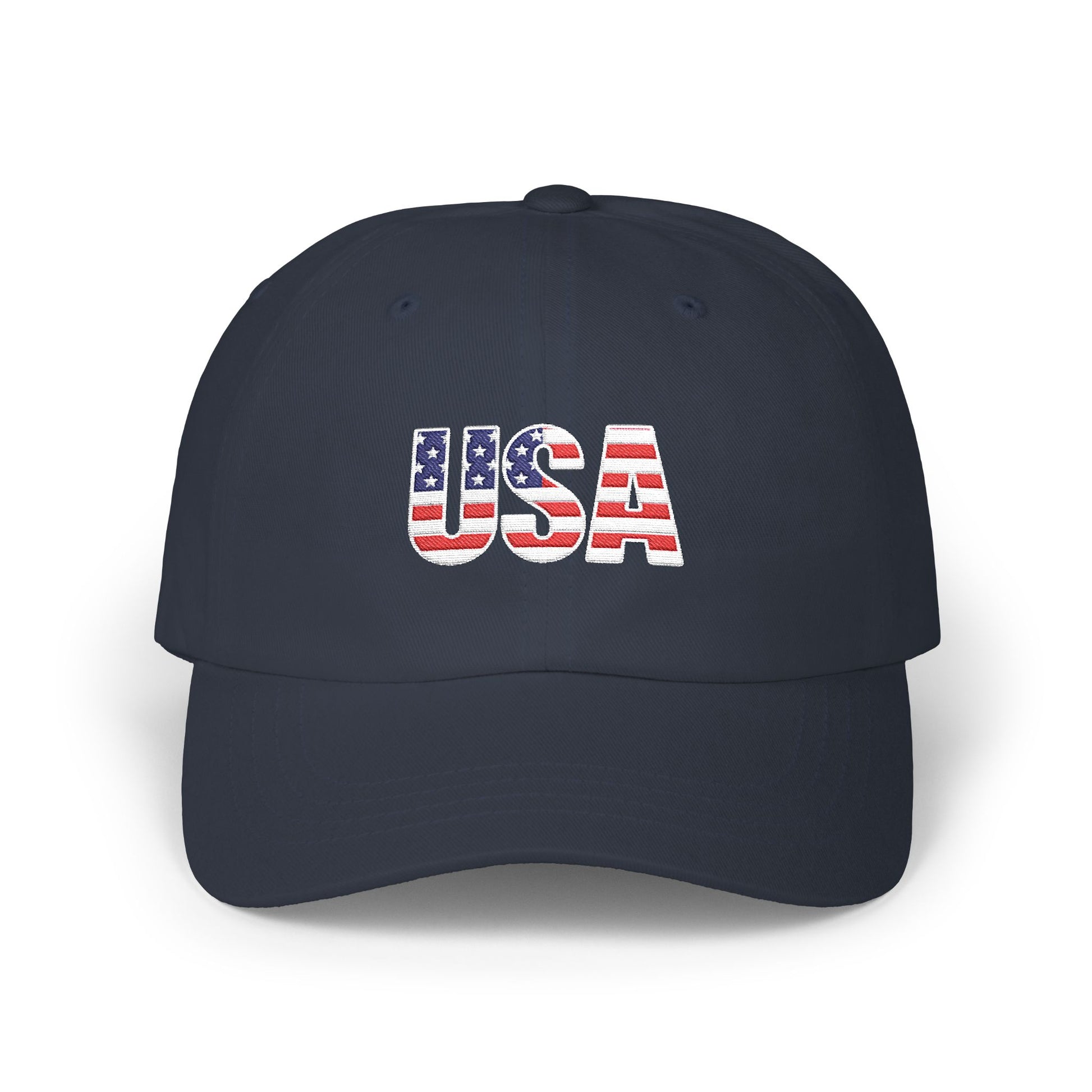 USA Flag Embroidered Dad Cap — Patriotic Classic Baseball Hat for Fourth of July Hats Printify Navy One size