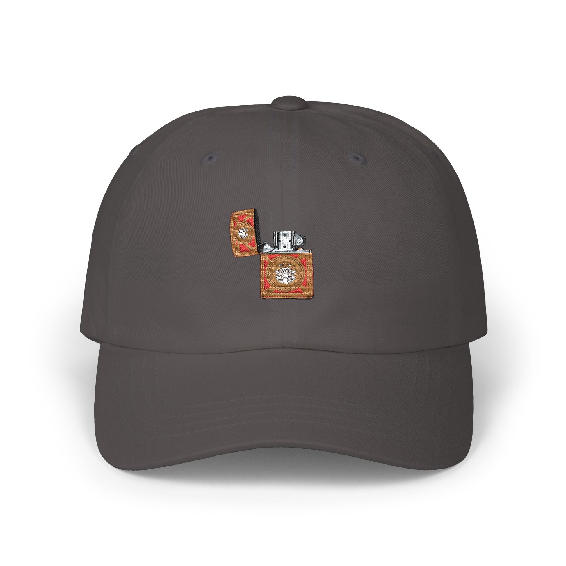 Dad Cap - Floral Lighter Patch Embroidered Baseball Hat Hats Printify Dark Grey One size